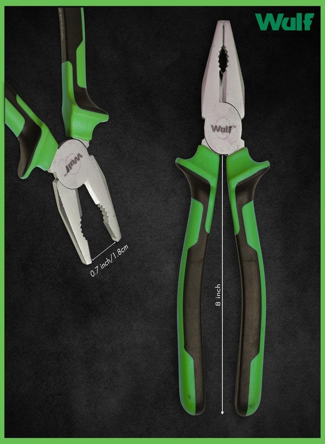 WULF 8 Inch Combination Cutting Plier | Heavy Duty Wire Cutter & Grip Tool | Anti-Rust Steel Construction with Shockproof Ergonomic Handle | Ideal for Electrical, Industrial & Plumbing Work - Image 2